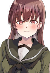  1girl black_neckerchief brown_eyes brown_hair commentary_request dairyo3 green_sailor_collar green_serafuku highres kantai_collection long_hair looking_at_viewer neckerchief ooi_(kancolle) sailor_collar sailor_shirt school_uniform serafuku shirt simple_background solo upper_body white_background 