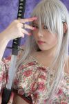  bare_shoulders cosplay earrings jewelry midriff natsume_maya ring silver_hair sword takizawa_kazuya tenjou_tenge weapon 