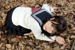  cosplay final_approach glasses kipi-san leaves masuda_shizuka photo sailor_uniform school_uniform socks twintails 