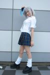  cosplay fan itsuka loose_socks school_uniform silver_hair tagme_character tagme_series unbuttoned 