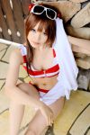   bikini cosplay kipi-san neon_genesis_evangelion photo souryuu_asuka_langley striped swimsuit towel twintails wet_hair  