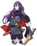  1girl blue_eyes blue_hair breasts closed_mouth fire_emblem fire_emblem_awakening gloves highres long_hair looking_at_viewer lucina_(fire_emblem) sakuremi simple_background solo sword tiara weapon white_background 