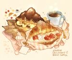  bana banana banana_slice coffee coffee_cup cream croissant cup disposable_cup drink english_text food food_focus fruit highres nao_(bestrollever) napkin no_humans original pastry ribbon simple_background steam strawberry strawberry_slice white_background 