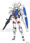  1girl artist_name boots breasts character_name clenched_hand eyebrows_visible_through_hair floating_hair full_body gloves grey_hair gun gundam gundam_0083 gundam_gp-01_zephyranthes high_heel_boots high_heels highres holding holding_gun holding_shield holding_weapon i.takashi leotard looking_to_the_side mecha_musume personification pink_eyes shield sketch small_breasts smirk solo standing thigh-highs thigh_boots v-shaped_eyebrows weapon white_background white_gloves 