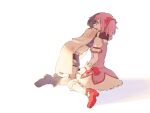  2girls ankle_boots blue_footwear blue_hair boots bubble_skirt cape commentary_request gloves hair_ribbon high_heels hug kaname_madoka kneehighs magical_girl mahou_shoujo_madoka_magica miki_sayaka multiple_girls pink_hair puffy_short_sleeves puffy_sleeves red_footwear red_ribbon ribbon shoes short_hair short_sleeves sitting skirt thigh-highs twintails un_nm5sy wariza white_cape white_gloves white_legwear 