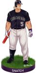  1boy baseball_bat baseball_helmet black_footwear black_shirt boku_no_hero_academia character_name clenched_hand colorado_rockies facial_hair full_body gloves grass helmet higawara_sajin jersey male_focus muscular mustache ono_(ohno_ha) pants ponytail shirt solo standing striped striped_pants white_hair 