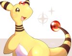  :d ampharos blush_stickers brown_eyes dated gen_2_pokemon hands_together heart highres looking_back no_humans okoge_(simokaji) open_mouth pokemon pokemon_(creature) shiny signature smile solo sparkle symbol_commentary tongue two-tone_background 