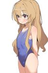  1girl absurdres aisaka_taiga arms_behind_back bangs blush brown_eyes brown_hair closed_mouth dorontabi eyebrows_visible_through_hair highres long_hair looking_to_the_side one-piece_swimsuit school_swimsuit simple_background smile solo standing swimsuit toradora! white_background 