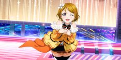  blush brown_hair dress koizumi_hanayo love_live!_school_idol_festival_all_stars short_hair smile violet_eyes wink 