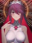 1girl absurdres bare_shoulders breasts genshin_impact half-closed_eyes highres large_breasts looking_at_viewer multicolored_hair nun purple_hair rosaria_(genshin_impact) short_hair sleeveless slit_pupils solo streaked_hair takasumikei upper_body veil violet_eyes 