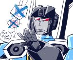 1boy aircraft airplane autobot clenched_teeth cockpit decepticon english_text fighter_jet jet military military_vehicle outstretched_hand rariatto_(ganguri) red_eyes speech_bubble teeth the_transformers_(idw) thrusters thundercracker transformers turbine unamused white_background 