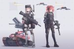  2girls aa-12 aa-12_(girls_frontline) absurdres black_tusk_(the_division) body_armor crossover drone english_text girls_frontline grifon_&amp;_kryuger gun h&amp;k_mp7 headphones health_bar highres machine_gun mp7_(girls_frontline) multiple_girls robot science_fiction shotgun submachine_gun tactical_clothes tom_clancy&#039;s_the_division tom_clancy&#039;s_the_division_2 weapon xyufsky 