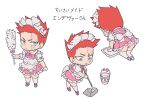  1boy alternate_costume apron beard blue_eyes boku_no_hero_academia broom bucket chibi cleaning crossdressinging deavor_lover dress facial_hair frilled_dress frilled_skirt frills maid maid_apron maid_headdress male_focus pink_dress redhead scar scar_across_eye short_hair sideburns skirt spiky_hair stubble todoroki_enji translation_request white_apron 