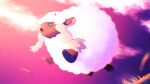  absurdres blurry brown_eyes clouds commentary from_below gen_8_pokemon grass higa-tsubasa highres no_humans open_mouth outdoors pokemon pokemon_(creature) sheep sky solo twilight wooloo 