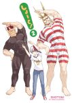  3boys all_might antenna_hair black_male_swimwear blonde_hair blue_eyes boku_no_hero_academia bulge child covered_abs father_and_son fiery_hair full_body grin highres large_pectorals male_focus male_swimwear mature_male multiple_boys muscular muscular_male omega_2-d red_male_swimwear redhead scar scar_across_eye short_hair sideburns skin_tight smile spiky_hair stretch swimsuit swimwear taut_clothes taut_swimsuit thick_thighs thighs todoroki_enji todoroki_shouto white_male_swimwear 