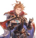 1boy ;) armor belt blonde_hair blue_eyes cape gauntlets gift granblue_fantasy incoming_gift male_focus minaba_hideo official_art one_eye_closed pov siete smile sword transparent_background weapon white_day 