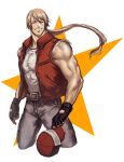  1boy artist_request baseball_cap blonde_hair closed_eyes denim fatal_fury fingerless_gloves gloves hat highres jacket jeans long_hair looking_at_viewer male_focus muscular pants ponytail smile solo super_smash_bros. terry_bogard the_king_of_fighters vest 