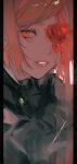  1girl bleeding blood blood_on_face buttons eyelashes flower highres jujutsu_kaisen kazuki06 kugisaki_nobara lips looking_at_viewer one_eye_covered orange_eyes orange_hair parted_lips rose short_hair solo spoilers uniform upper_body 