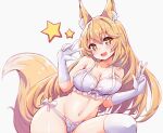  1girl absurdres animal_ears blonde_hair blush fox_ears fox_tail gloves highres long_hair navel panties shokuhou_misaki side-tie_panties star_(symbol) tail thigh-highs toaru_kagaku_no_railgun toaru_majutsu_no_index underwear very_long_hair yazuishou_ray yellow_eyes 