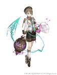  1boy absurdres aqua_eyes birdcage brown_hair cage choker colored_inner_hair eyebrows_visible_through_hair eyes_visible_through_hair full_body gretel_(sinoalice) hair_over_one_eye hansel_(sinoalice) hat highres instrument jacket ji_no looking_at_viewer multicolored_hair official_art shorts sinoalice solo square_enix white_background white_jacket 