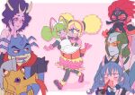 3boys 5girls :3 animal_ears antennae apron asdge23 bakenyan_(precure) bakenyan_(precure)_(cosplay) bald_spot bare_shoulders bindi black_dress black_eyes black_gloves black_legwear blonde_hair blood blue_eyes blue_gloves blue_hair blue_lips blue_skin blush blush_stickers bodysuit border bow bowtie braid bubble_skirt butler butler_(precure) camera cape carrying cat_ears cat_girl chongire closed_eyes colored_sclera colored_skin commentary_request constricted_pupils cosplay covering_mouth crab crossdressinging cyclops diamond_(symbol) doctor dress elbow_gloves excited eyeshadow eyewon_(precure) facepaint fang fangs female_pervert formal frilled_apron frills full-face_blush fur_choker glasses gloves green_eyes green_hair hairband half-closed_eyes hand_on_own_cheek hand_on_own_face holding holding_camera horns kappard_(precure) labcoat lipstick long_hair looking_at_another looking_to_the_side low-tied_long_hair low_twintails maid maid_apron maid_headdress makeup mask monster_boy monster_girl multicolored_hair multiple_boys multiple_girls no_antennae no_nose no_sclera nosebleed numeri_(precure) one-eyed open_mouth orange-tinted_eyewear outside_border pantyhose pervert pink_background pink_footwear pink_hair pink_hairband pink_skin pointy_ears polka_dot polka_dot_background prawn precure princess_carry purple_cape purple_lips purple_skin red_eyes red_scarf red_skin redhead reverse_trap rimless_eyewear scarf seahorse shoes shoulder_pads single-lens_reflex_camera single_horn skirt slit_pupils slug_girl star_twinkle_precure streaked_hair sunglasses sweatdrop tengu_mask tropical-rouge!_precure twin_braids twintails violet_eyes walking wavy_hair white_apron white_border white_headwear white_neckwear yellow_sclera yuni_(precure) 