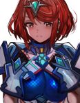  1girl absurdres alternate_color bangs breasts chest_jewel earrings highres jewelry large_breasts pyra_(xenoblade) red_eyes redhead short_hair simple_background solo super_smash_bros. swept_bangs tarbo_(exxxpiation) tiara xenoblade_chronicles_(series) xenoblade_chronicles_2 