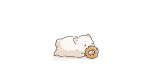  :3 animal animal_focus artist_name black_eyes blush_stickers dog doughnut eating fluffy food fuwa_fuwa_dog holding holding_food lying no_humans on_stomach original pon_de_ring shadow simple_background solid_circle_eyes solo twitter_username white_background 