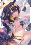  animal_ears bad_id bad_twitter_id blush book breasts convenient_censoring detached_sleeves dodota hair_between_eyes hair_ornament halo highres hololive hololive_english looking_back ninomae_ina&#039;nis pointy_ears purple_hair small_breasts tentacles virtual_youtuber wet 