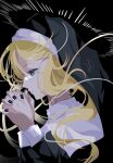  1girl black_nails blonde_hair blue_eyes floating_hair from_side goma_irasuto habit halo hands_together highres long_hair looking_down no_lineart nun original parted_lips solo upper_body 