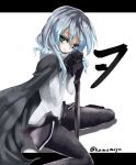  1girl black_cloak black_gloves blue_hair cloak gloves holding holding_weapon kamumiya kantai_collection sword weapon wo-class_aircraft_carrier 