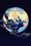  branch commentary_request from_side highres moon night no_humans outdoors pokemon pokemon_(creature) sky solo star_(sky) umbreon wulie_errr 
