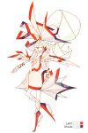  1girl abstract bangs bow bright_pupils closed_mouth cubism dress fujiwara_no_mokou hair_bow harano_kaguyama high_heels highres long_hair palette red_eyes red_footwear shirt solo standing standing_on_one_leg touhou white_background white_dress white_hair white_pupils white_shirt 