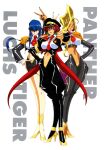  1990s_(style) 3girls arm_up bangs blue_eyes breasts character_name cropped_jacket epaulettes eyepatch frown hair_over_eyes hand_on_hip hat high_heels jacket kotobuki_tsukasa large_breasts lipstick long_hair long_sleeves looking_at_viewer luchs makeup midriff multiple_girls navel necktie official_art open_clothes open_jacket panther_(saber_j) peaked_cap pencil_skirt pumps red_eyes red_lips red_neckwear retro_artstyle saber_marionette_j shiny shiny_clothes skirt smile standing star_eyepatch strappy_heels thumbs_down tiger_(saber_j) v very_long_hair yellow_footwear 