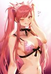  1girl absurdres bangs bare_shoulders bra breasts brown_eyes choker fate/grand_order fate_(series) gradient gradient_background hair_ornament highres long_hair mashuu_(neko_no_oyashiro) medb_(fate) medb_(fate)_(all) medium_breasts pink_hair scan simple_background solo tied_hair twintails underwear upper_body 