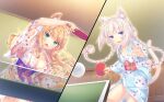  2girls animal_ears blue_eyes cat_ears cat_girl cat_tail highres long_hair maple_(nekopara) multiple_girls nekopara sayori_(neko_works) siblings sisters tail vanilla_(nekopara) white_hair 