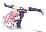  black_dress black_panties black_sleeves boots detached_sleeves dress eyebrows_visible_through_hair frilled_sleeves frills handstand highres kicking krul_tepes kyuutou_(kyuutouryuu) long_hair looking_at_viewer open_mouth owari_no_seraph panties pink_eyes pink_hair pointy_ears shoe_soles thigh-highs thigh_boots underwear 