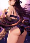  1girl absurdres ass bangs bare_shoulders bra fate/grand_order fate_(series) from_behind gradient gradient_background highres lingerie long_hair mashuu_(neko_no_oyashiro) murasaki_shikibu_(fate) out_of_frame panties scan simple_background solo thighs underwear 