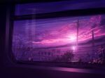  absurdres clouds cloudy_sky commentary_request highres indoors mountainous_horizon no_humans original plant power_lines purple_sky reflection scenery sky skyrick9413 sunset utility_pole window 