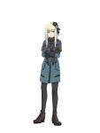  1girl bangs blonde_hair dress fate_(series) fur fur-trimmed_sleeves fur_trim gloves green_eyes hair_ornament hazu_(schiro000) high_heels highres hime_cut jacket long_hair lord_el-melloi_ii_case_files pantyhose reines_el-melloi_archisorte scarf solo tilted_headwear 