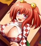  1girl alternate_breast_size bell breasts cleavage_cutout clothing_cutout highres indoors jingle_bell large_breasts motoori_kosuzu red_eyes redhead short_hair solo touhou twintails xialu_zajin 
