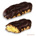  absurdres artist_name chocolate custard eclair_(food) food food_focus highres mitomaton no_humans original pastry realistic simple_background still_life sweets white_background 