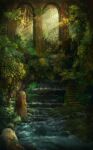 absurdres bush highres landscape nao1524 nature no_humans original plant realistic ruins scenery stairs stone water waterfall 