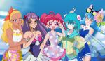  amamiya_erena bikini bikini_top glasses hagoromo_lala hat hoshina_hikaru kaguya_madoka pareo sarong star_twinkle_precure summer swimsuit yuni_(precure) 