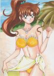 bikini bikini_top bishoujo_senshi_sailor_moon bra kino_makoto midriff momohiyaltuko0124 pareo sailor_jupiter sarong summer swimsuit traditional_art traditional_media yellow_sarong