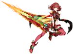  1girl aegis_sword_(xenoblade) bangs boots breasts fingerless_gloves full_body gloves headpiece holding holding_sword holding_weapon large_breasts official_art pyra_(xenoblade) red_eyes redhead saitou_masatsugu short_hair shorts solo super_smash_bros. swept_bangs sword thigh-highs thigh_boots tiara transparent_background weapon 