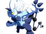  claws commentary_request ewokakukaede gen_5_pokemon highres legendary_pokemon looking_at_viewer no_humans pokemon pokemon_(creature) scales signature simple_background solo thundurus thundurus_(therian) white_background yellow_eyes 