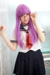  cosplay gintama glasses namada photo purple_hair sailor_uniform sarutobi_ayame school_uniform 