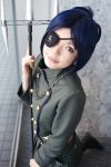  blue_hair boots chrome_dokuro cosplay eyepatch kateikyoushi_hitman_reborn namada photo pleated_skirt trident 