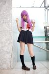  cosplay gintama glasses knee_socks namada photo purple_hair sailor_uniform sarutobi_ayame school_uniform 
