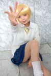   blonde_hair blouse cardigan cosplay ichigo_100 namada nishino_tsukasa photo pleated_skirt school_uniform socks necktie  